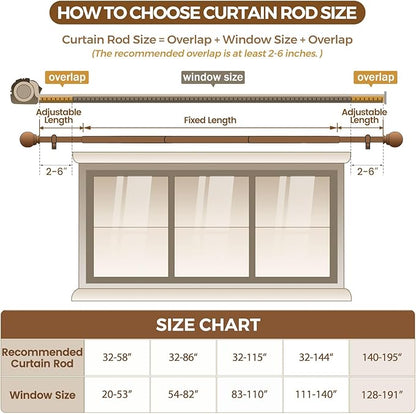 KAMANINA 1 Inch Bronze Curtain Rods for Windows 120 to 170 Inches, Long Heavy Duty Curtain Rod 140 to 195 Inches (11.6-16.2ft), Decorative Drapery Rod with Round Finials