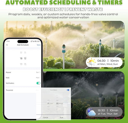 Smart Motorized Ball Valve with Remote Control- Automatic Water Shut-Off, 0-100% Adjustable Flow, Programmable Timer, Real-Time Monitoring (Stainless Steel, DN25 (1''))