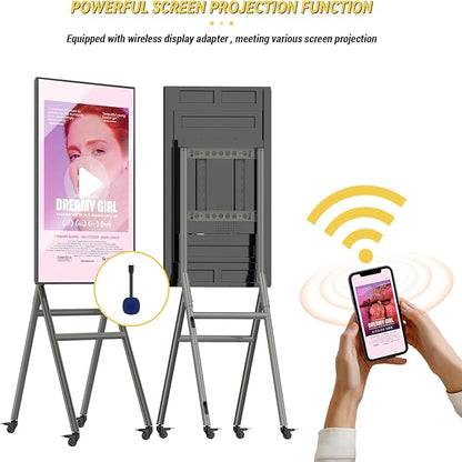 MWE Mobile Digital Signage Display 43in,Portable UHD Touchscreen Advertising Display Kiosk Poster App Publishing,Video Photo Booth Standby Series Screen Mirroring (NonTouch Screen, Metallic, 43in)