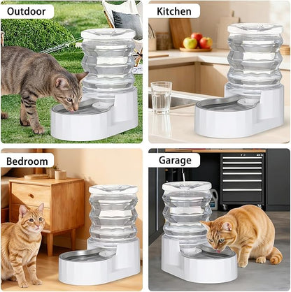 RIZZARI Dog Water Bowl Dispenser: 5L Large Automatic Stainless Steel Gravity Feeder with Specialized Brush and Triple Filter - for Cats with Joint Spine Pain - for Kitchen Bedroom