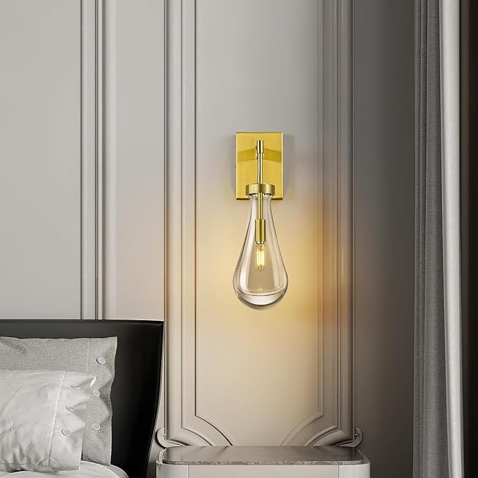 Raindrop Wall Sconces Gold Sconces Wall Decor Modern Wall Lighting Glass Bathroom Sconces Indoor Vanity Light Wall Lamp for Bedroom Living Room Stair (1 Pack)