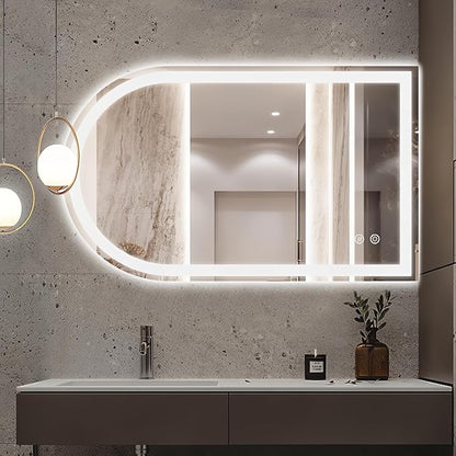 Niccy Arched LED Mirror for Bathroom, 40x24 Vanity Mirror with Light Frameless Bathroom Mirror, Smart Lighted Frontlit Mirrors with Memory Function for Bathroom Bedroom Beauty Hair Salon