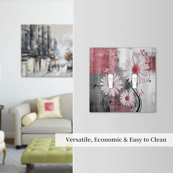 Decorative Switch Plates Pink Floral Rustic Daisy Flower And Butterfly 2 Gang Double Toggle Wall Plate Outlet Light Switch Cover Electrical Faceplate for Farmhouse Cabin Decor