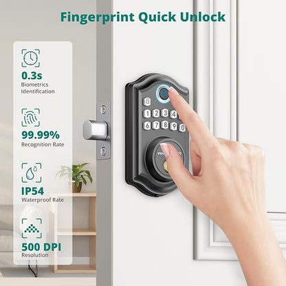 DS10 Pro Keyless Entry Door Lock with Handle Set, Smart Front Door Locks Set, Electronic Keypad, Fingerprint Deadbolt, Bluetooth APP Control, Auto-Lock & One Touch Locking, Black