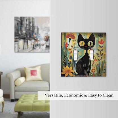 Funny Cat Retro Abstract Flowers Kitten Decorative Switch Plates 2 Gang Double Toggle Outlet Light Switch Cover Wall Plate Electrical Faceplate For Kids Room Bed Room Decor