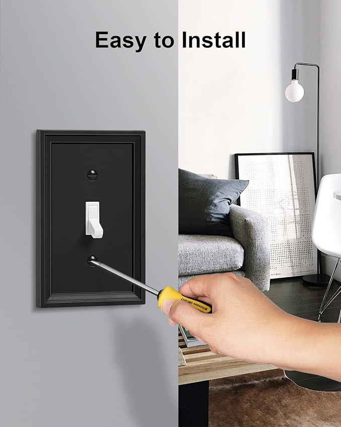 4-Pack Single Toggle Light Switch Covers Wall Plate, Black Decorative Switch Plate Covers, 1 Gang Natural Bamboo Fiber Wall Plate, Corrosion Resistant