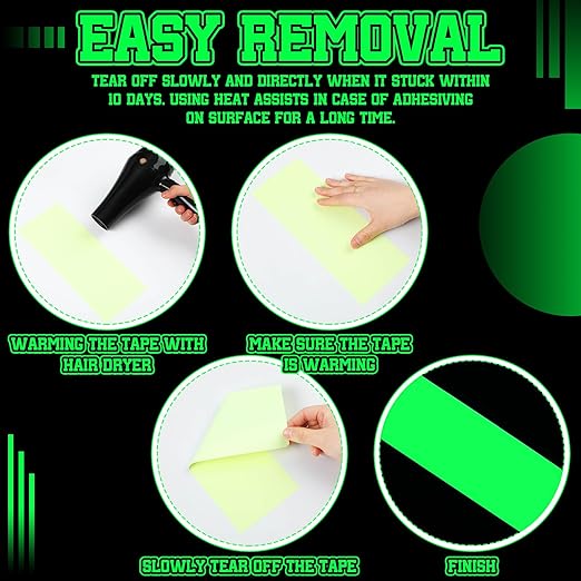 2 Rolls Glow in The Dark Tape 32.8 ft x 4 Inch Luminous Phosphorescence Green Long Lasting Bright Glow Tape for Halloween Night Decorations, Theater Stages, Stairs, Walls, Steps and Exit Sign