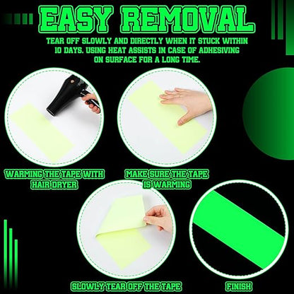 2 Rolls Glow in The Dark Tape 32.8 ft x 4 Inch Luminous Phosphorescence Green Long Lasting Bright Glow Tape for Halloween Night Decorations, Theater Stages, Stairs, Walls, Steps and Exit Sign