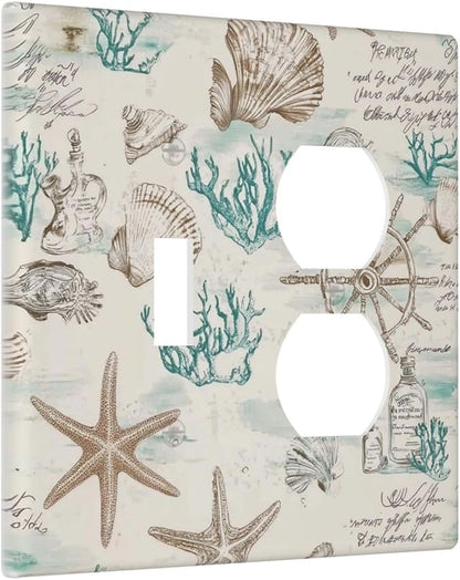 Mid Century Seashells Starfish Compass Wallplates 1 Toggle 1 Duplex Switch Plate Electrical Gfci Faceplate Decorative Light Switch Covers For Nursery Kids Room Decor