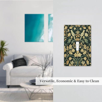 Decorative Light Switch Cover William Morris Vintage Botanical Birds Golden Green Leaves 1 Gang Single Toggle Device Electrical Faceplate Switchplates Decorator Outlet Wall Plate for Bedroom