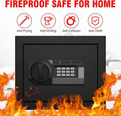 1.8 Cuft Small Fireproof Safe for Home Use, Safe Box Fireproof Waterproof with Programmable Keypad, Spare Keys and Removable Shelf, Digital Home Security Safety Box for Money Documents Medicines