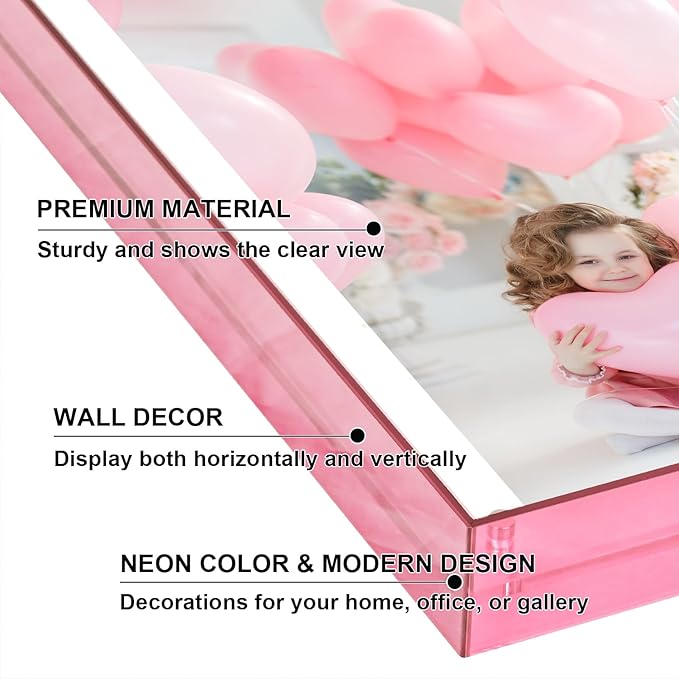 8x10 Picture Frames, Stunning Color Acrylic Photo Frame, Wall & Tabletop Display Frames, Modern Floating Style for Home Office Decoration, Pink (1 Pack)