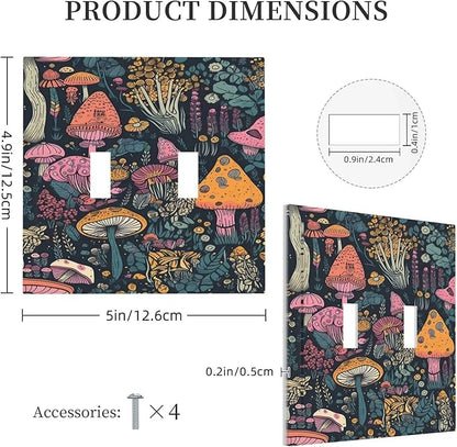 Decorative Light Switch Cover Multicolored Mushrooms Colorful Plant Double Toggle Switchplate 2 Gang Personalized Wall Plate Switchcovers Decora Light Switch Plate for Home Decor