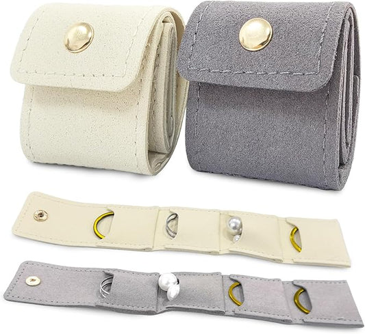 2 PCS Mini Travel Jewelry Bag with Buckle, Portable Foldable Roll Bag for Earrings, Rings, Necklaces and Compact Storage