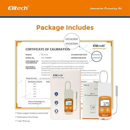 Elitech RC-5+ TE Digital PDF USB Temperature Data Logger Reusable Recorder Refrigerator Thermometer 32000 Points High Accuracy (Extra External Sensor)