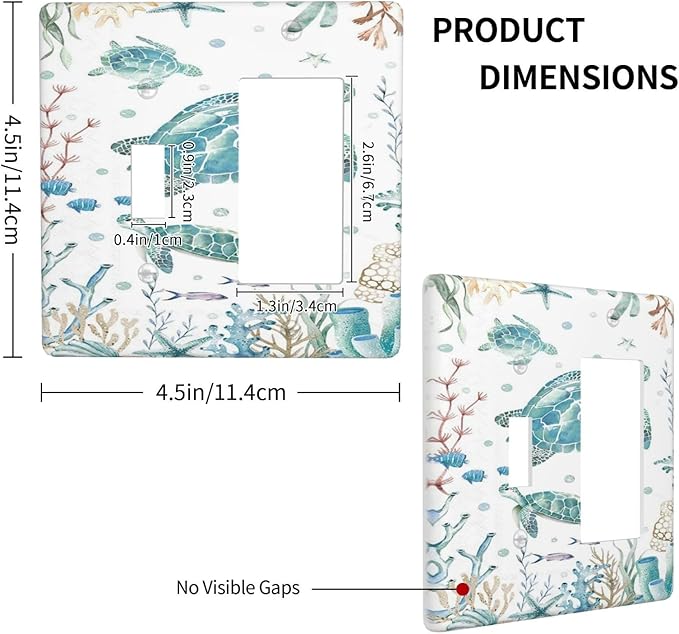 Sea Turtle Ocean Starfish Fish Coral Pearl Outlet Covers 1 Toggle 1 Rocker Combination Decorative Wall Plate Electrical Switch Plates Light Switch Cover Plate for Bathroom Kids Room Decor