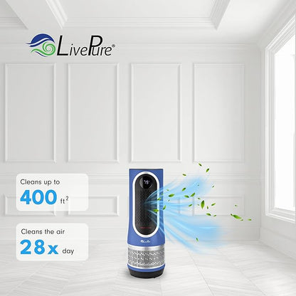 LivePure 3-in-1 LP520 Clean Heat Air Purifier & Electric Heater – 2 Heat Modes and Air Filtration – for Indoor Use in Bedrooms, Home Office & Apartments, Blue