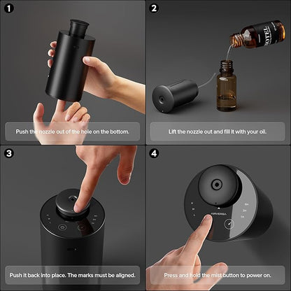 Airversa Waterless Essential Oil Diffuser Starter Kit with 4 x 10mL Fragrance Scent Oil, Battery Operated Mini Scent Air Machine Portable Diffuser for Home Car Office, ANX Titanium Kit01