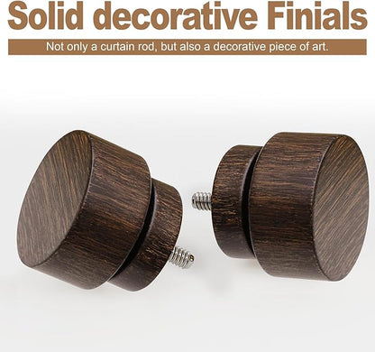 Deep Walnut Wood Grain Curtain Rods for Windows 28 to 48 Inches 1" Diameter Heavy Duty Window Curtain Rod Adjustable with Solid Finials for Living Room Bedroom Kitchen Farmhouse Outdoor