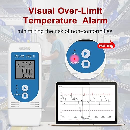 AP003-TE-02PRO-H 5PCS Temperature Humidity Data Logger, Multi-Use USB Temperature Recorder with 32000 Readings Vaccine Fridge Auto PDF & CSV Reports, LED Alert Indicator, Calibration Certified