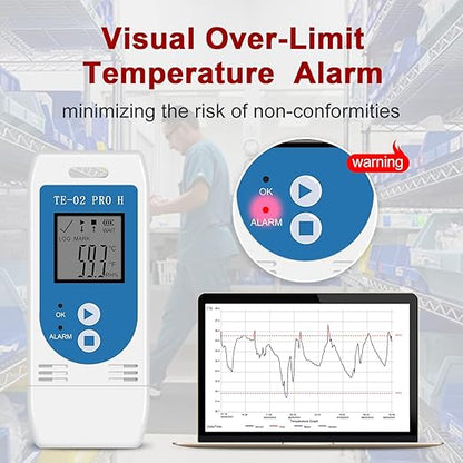 AP003-TE-02PRO-H 5PCS Temperature Humidity Data Logger, Multi-Use USB Temperature Recorder with 32000 Readings Vaccine Fridge Auto PDF & CSV Reports, LED Alert Indicator, Calibration Certified