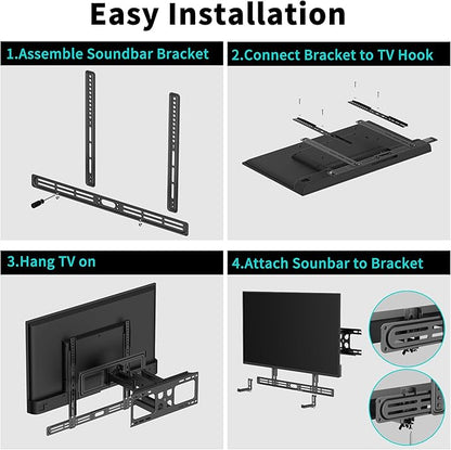 Universal Soundbar Mount with Holes/Without Holes, Sound Bar TV Bracket for Speaker Non-Slip Base Holder Extends 3.46"-6.1",Support 20lbs SBR501