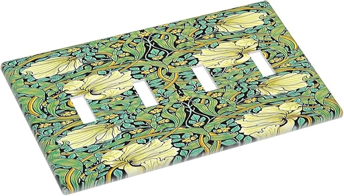 Light Switch Covers William Morris Vintage Floral Yellow Flowers Green Leaf Quad Toggle Electrical Faceplate 4 Gang Wall Plate Decorative Switch Plates for Bedroom living Room Decor