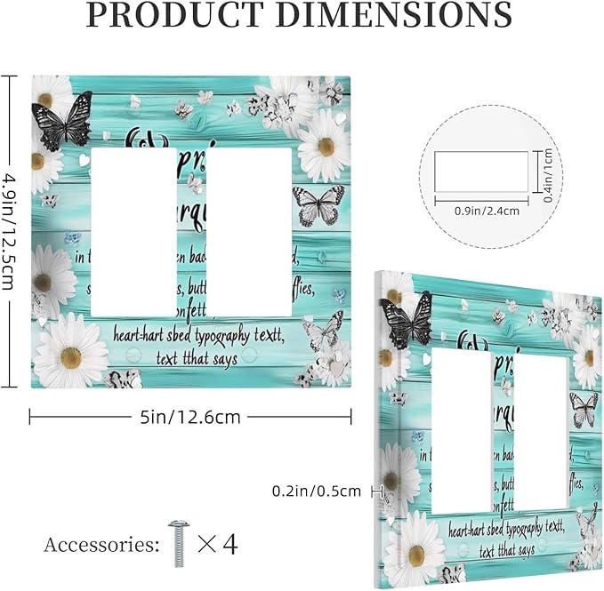 Teal Butterfly Daisy Rustic Wooden Signs Decorative Outlet Covers 2 Gang Double Gfci Rocker Electrical Wall Panels Light Switch Cover Plate For Farmhouse Cabin Decor