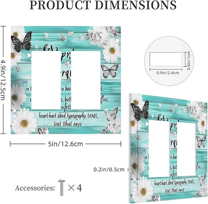 Teal Butterfly Daisy Rustic Wooden Signs Decorative Outlet Covers 2 Gang Double Gfci Rocker Electrical Wall Panels Light Switch Cover Plate For Farmhouse Cabin Decor