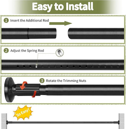 Tension Curtain Rod 51-165In(4.25-13.75Ft), Extra Long Outdoor Curtain Rod No Drilling for Window or Bathroom Patio, Adjustable Spring Shower Rod, Easy to Install Never Rust, Rod Diameter 1.26In-Black