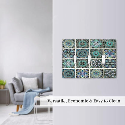 Decorative Switch Plates Mandala Decorative Rustic Vintage Turquoise Pattern 3 Gang Wall Plate Triple Toggle Light Switch Cover Faceplate Electrical Wall Panels for Bedroom Bathroom