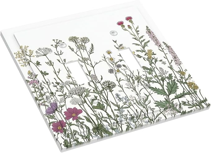 Vintage Herbs Wildflowers Plant Floral Decorative Switch Plates 2 Gang Double Toggle Outlet Light Switch Cover Wall Plate Electrical Faceplate For Bed Room Home Decor