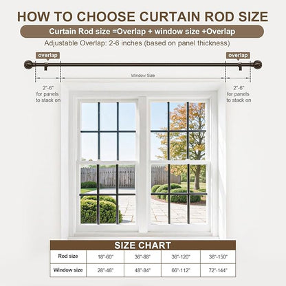 Brown Curtain Rods for Windows 28 to 48 Inch 7/8" Diamete Heavy Duty Adjustable Window Curtain Rod with Decorative Finials for Farmhouse Bedroom Living Room Kitchen Outdoor