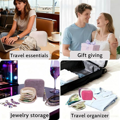 Stuffdatas Travel Jewelry Case, Stuffdatas Bags, Small Jewelry Travel Pouch Mini, Travel Jewelry Organizer Pouch Velvet, with 5 Compartments (3PCS-A)