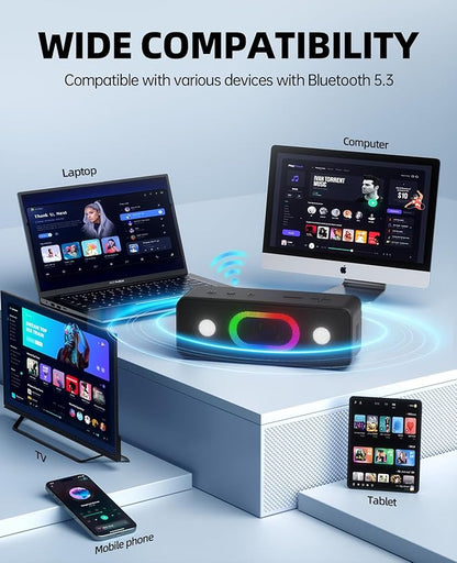 OHAYO Bluetooth Speaker, Portable Wireless, IPX6 Waterproof, 16W HD Sound, 24H Playtime, TWS Pairing, LED Lights, Speakers for Home/Outdoors/Travel, Birthday Gifts, Stocking Stuffers, Black, Small