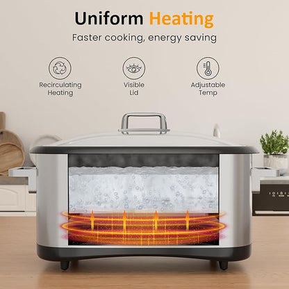 12 in 1 Programmable 8 Quart Slow Cooker, Multi-Cooker Food Warmer with Digital Timer, Temp Control, Removable Cast Aluminum Pot & Dishwasher-Safe Tempered Glass Lid, Stainless Steel