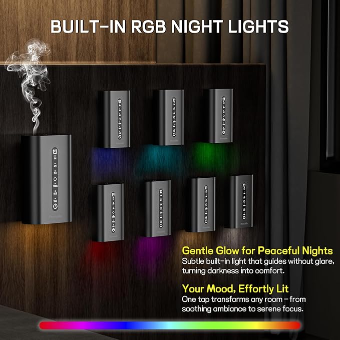 Smart Plug in Diffuser, Waterless Scent Diffusers for Home Cover Up to 800 Sq. Ft with 3 Mist Levels & Timers, Waterless Essential Oil Diffuser with RGB Lighting for Home, Office