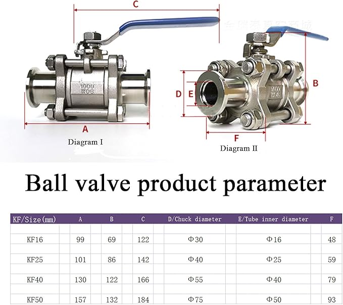 SHERICH Vacuum KF16 Ball Valve 304 Stainless Steel Clamp High Vacuum Fast Ball Valve Blue Handle With Locking Device (KF16)
