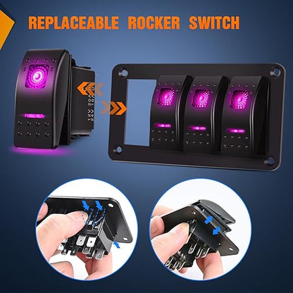 Nilight 4 Gang Rocker Switch Panel with Purple LED Light 5 Pin On Off Pre-Wired Aluminum Toggle Switches Waterproof for 12V/24V Cars Marine Boats ATVs Trailers RV Trucks