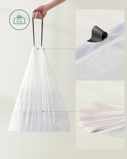SONGMICS Trash Bags for 8-Gallon (30 L) Trash Cans, Drawstring Kitchen Garbage Bags, Pre-Separated, Liner Code 30A, 1 Roll, 45 Count, White UKRB30A