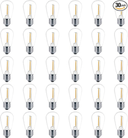 Meconard 30 Pack S14 Edison String Light Bulbs, 1 Watt Replacement Bulbs for Outdoor String Lights, Low Wattage Shatterproof LED Filament Patio Bulbs, E26 Medium Base, 2200K Warm White, Non-Dimmable