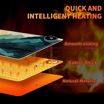 Heated Mouse Pad, Warm Desk Pad, Keyboard Mat 31.5 x 13 Inch Large Size Intelligent Fast Heating, 3 Speed Adjustable, Timed Auto Power Off for Game Office Home,Valley Sunrise