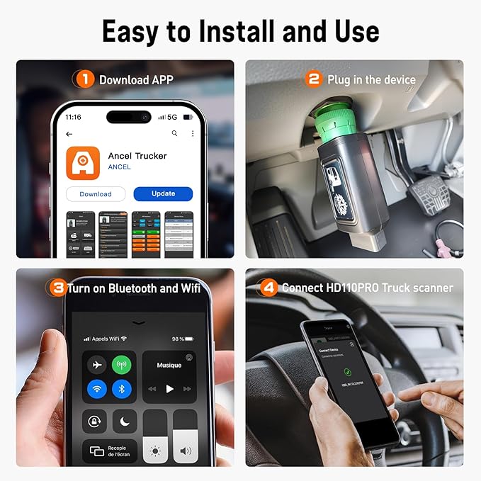 ANCEL HD200 Bluetooth Heavy Duty Truck Scanner, Speed Limit and Idle Reset for Cummins & Caterpillar Engines, J1939/J1708 Diesel Code Reader & All-System Diagnostic Tool, Lifetime Free Updates