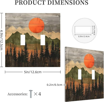 Decorative Switch Plates Vintage Wood Grain Sun Forest Mountains 2 Gang Double Toggle Outlet Light Switch Cover Wall Plate Electrical Faceplate for Farmhouse Cabin Decor