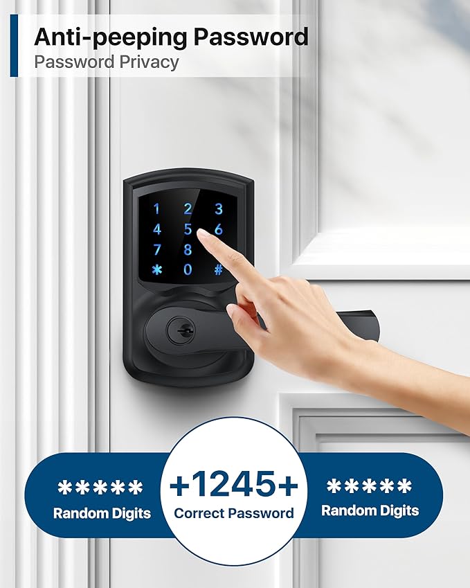 HIDALIFE Keyless Entry Door Lock with Keypad and Handle for Front Doors, Touchscreen Electronic Door Lock, Anti-peep Password, Auto-Locking, Matte Black