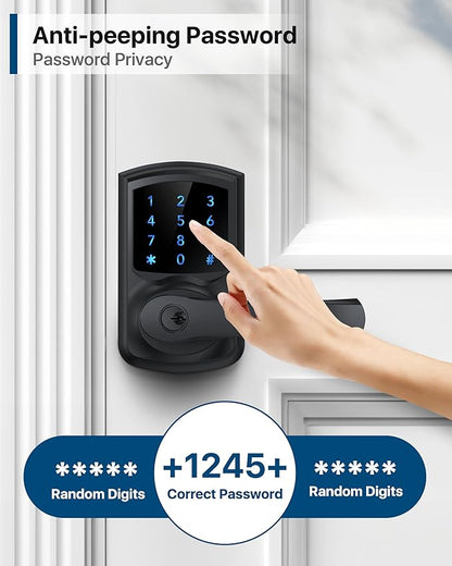 HIDALIFE Keyless Entry Door Lock with Keypad and Handle for Front Doors, Touchscreen Electronic Door Lock, Anti-peep Password, Auto-Locking, Matte Black