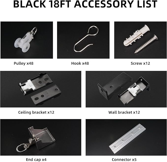 Curtain Track for Ceiling or Wall, Heavy Duty Aluminum Alloy with Smooth Sliding, Easy to Install, Black, 3ft To 18ft
