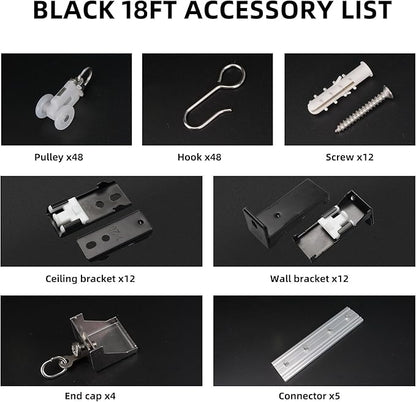 Curtain Track for Ceiling or Wall, Heavy Duty Aluminum Alloy with Smooth Sliding, Easy to Install, Black, 3ft To 18ft