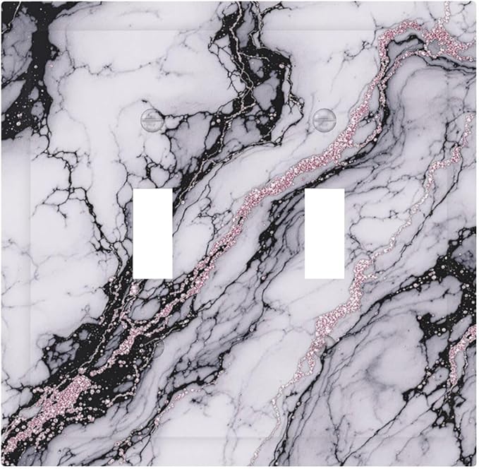 Decorative Switch Plates White Marble Pattern Black Lines Pink Lines 2 Gang Double Toggle Outlet Light Switch Cover Wall Plate Electrical Faceplate for living Room Office Decor