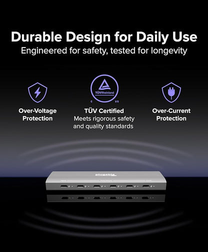Plugable 6 Port USB C Charging Station, Up to 100W Charger for Multiple Devices with Priority Charging, Desktop Power Hub for USBC Devices Including Laptops Phones Tablets Earbuds and More (PS-6CC)